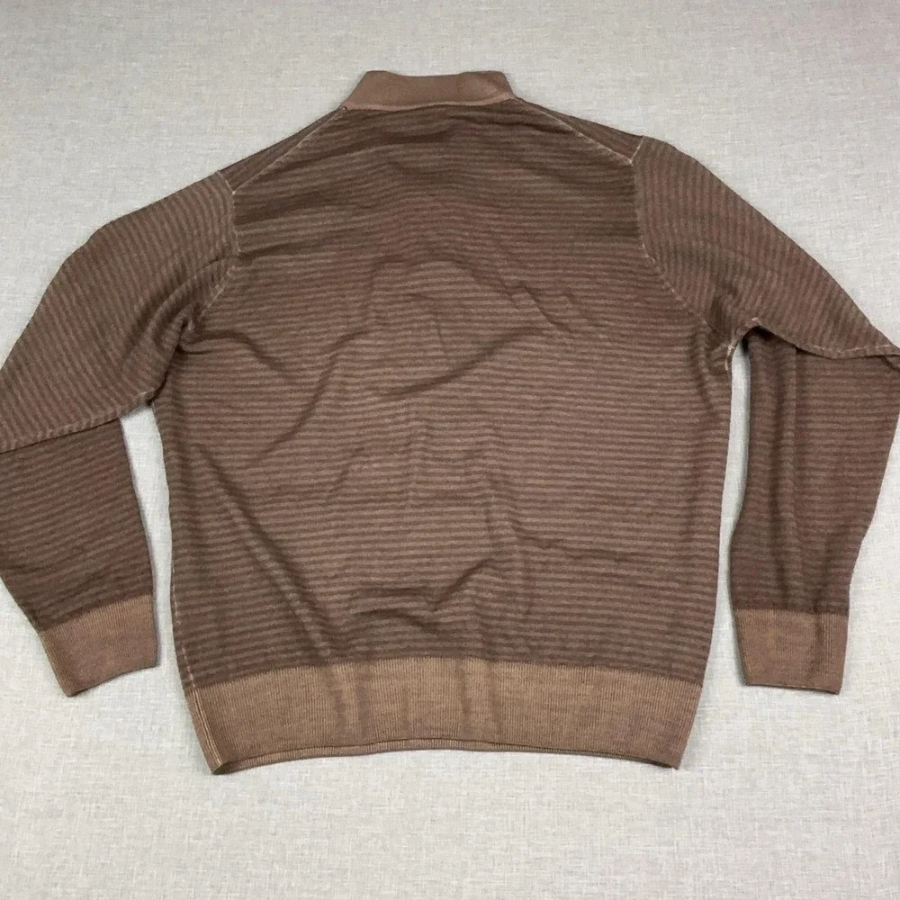 Peter Millar Sweater Mens 2XL Brown 1/4 Zip Mock Neck Merino Wool Striped Italy